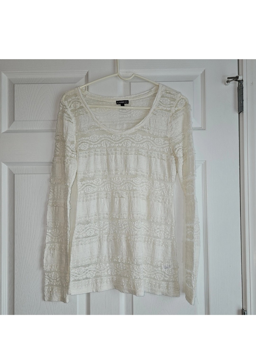 Express Sheer Burnout Lace Top Cream Floral LS Womens  M Coquette Fairy Boho